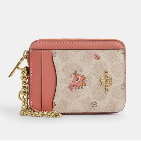 Coach Handbags - Coach Zip Card Case In Signature Canvas With Floral Print CAU45 IM Sand Multi